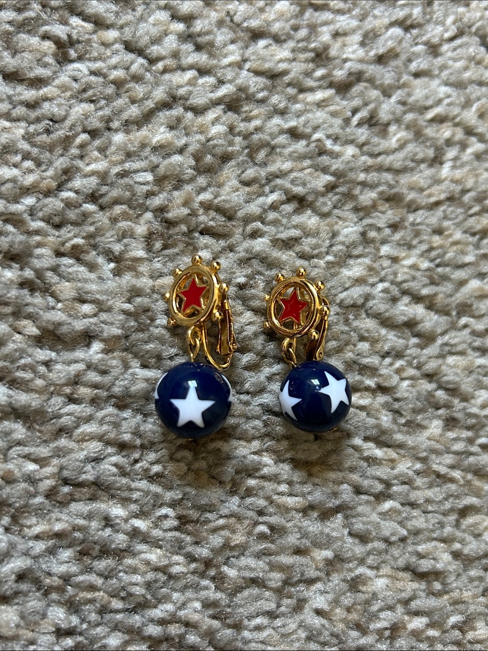 Gold-tone Clip Star Drop Earrings with Navy Star Beads